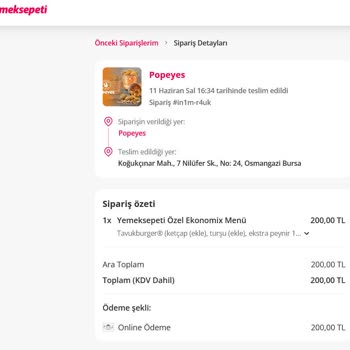 Popeyes'ın Müşteriye Layık Gördüğü Sipariş
