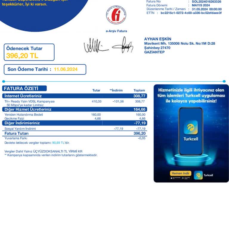 Superonline Fazla Fatura Tutarı