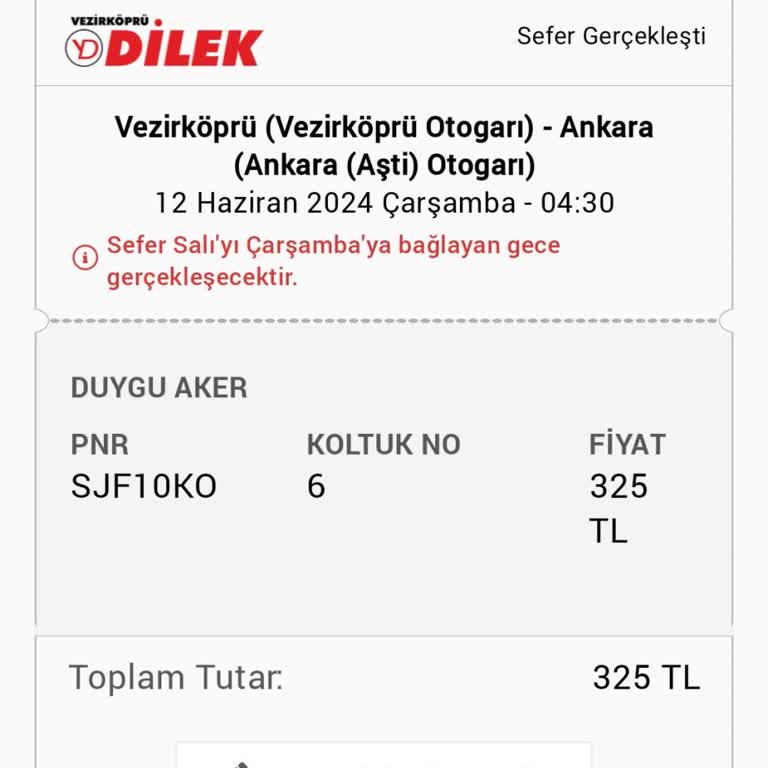 Obilet Sefer Gerçekleşti Yazısı