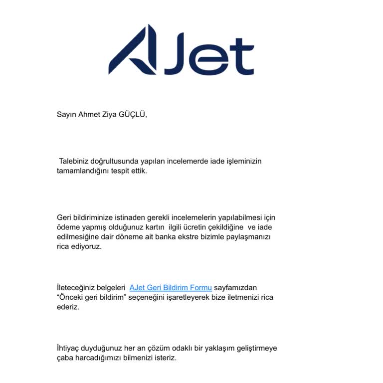 Anadolu Jet (ajet) Firması İademi Yapmıyor