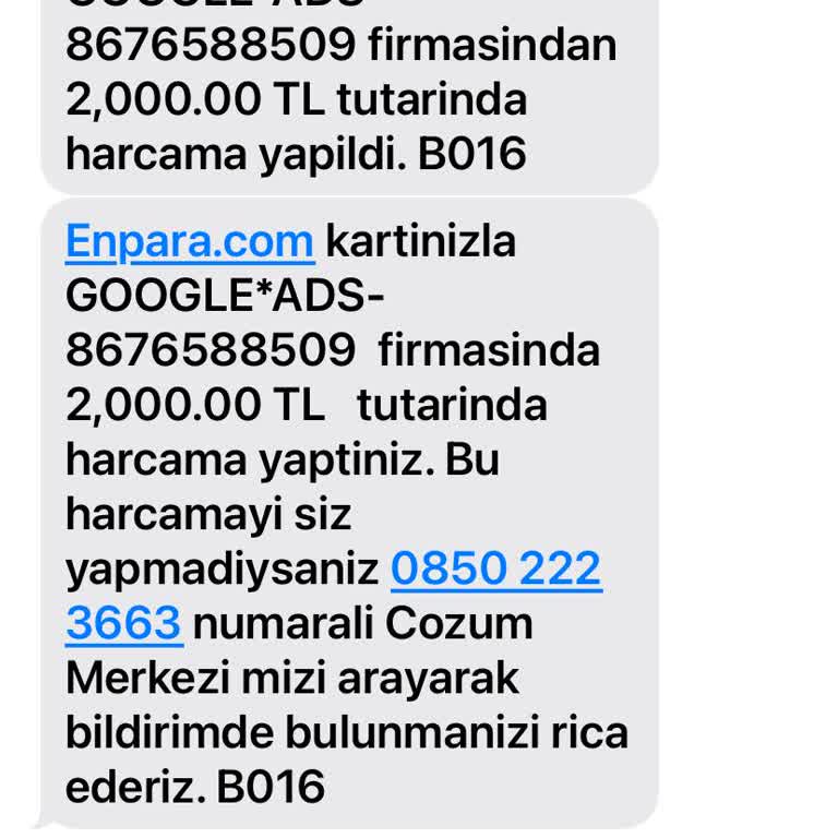 Google Ads Bilgim Dışında 2000 TL Çekti Enpara.com