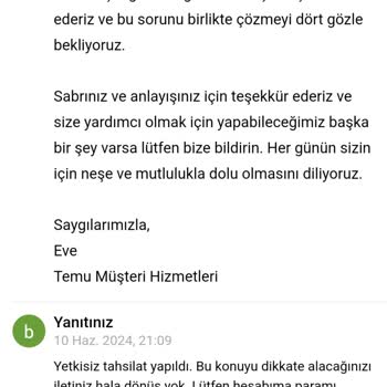 Temu (TR) İzinsiz Para Çekimi Ve Yetersiz Müşteri Hizmetleri