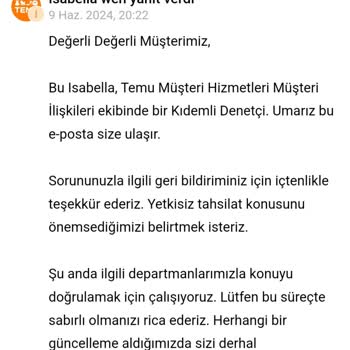 Temu (TR) İzinsiz Para Çekimi Ve Yetersiz Müşteri Hizmetleri