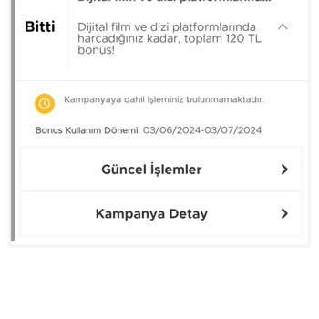 Garanti BBVA Kampanyaya Dahil Olamayan İşlem