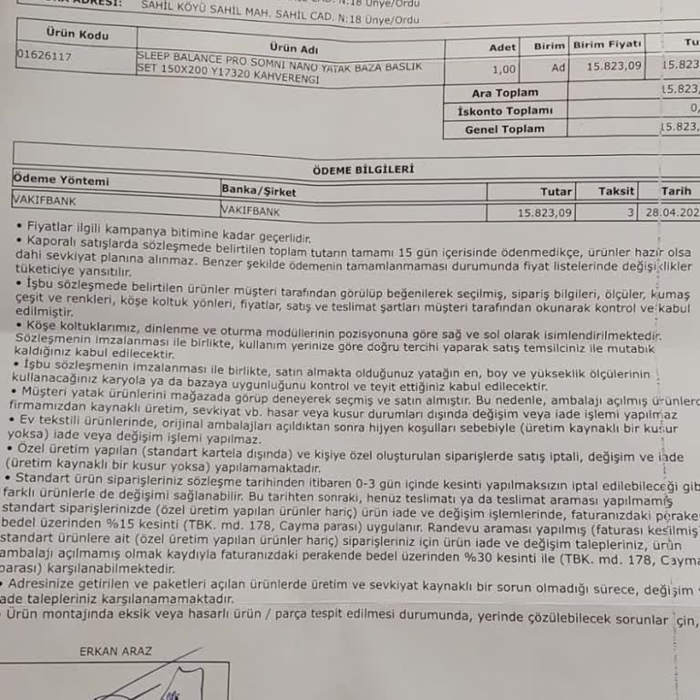 Yataş Beykent Enza Bayii Şikayet