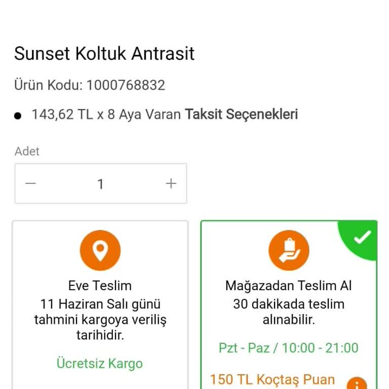 KOÇTAŞ-Online Sipariş-30 Dakika Mağazadan Teslim Hk