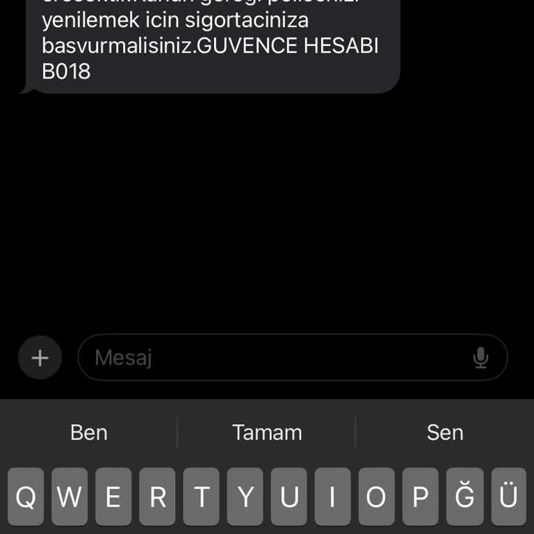 Güvence Hesabı Hatalı Mesaj. F
