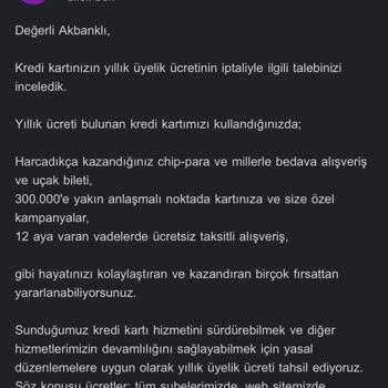 Akbank Axess Kredi Kartı Üyelik Ücreti İade Talebi