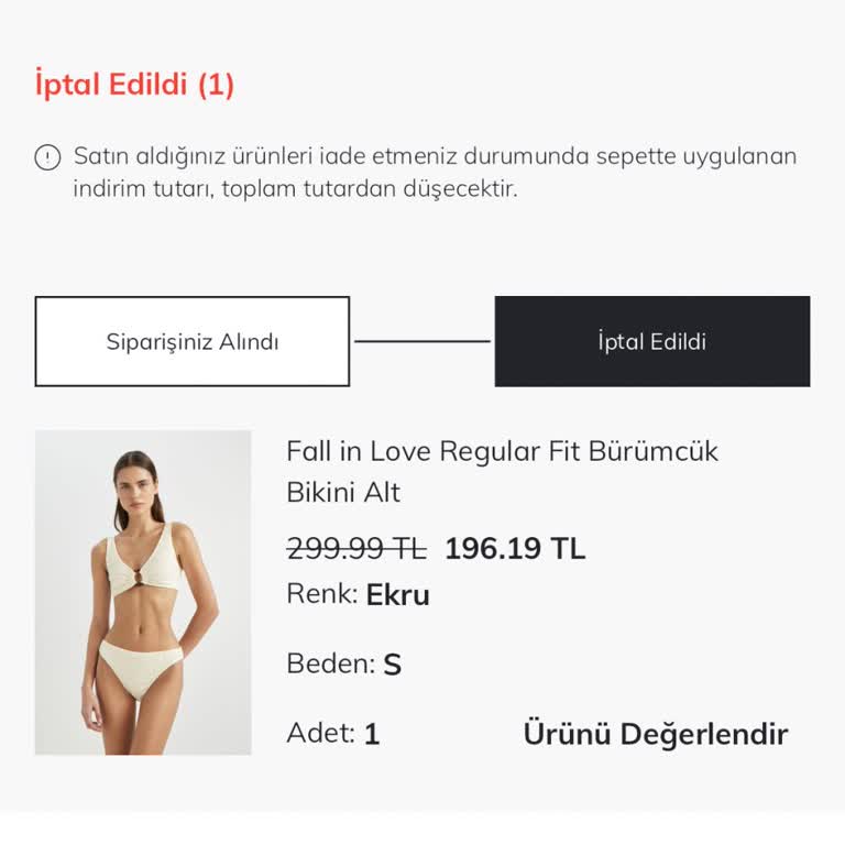 DeFacto Stoktayken Satın Aldığım Ürünün İptali