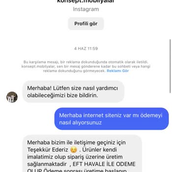 Konsept.mobilyalar (Instagram) Mobilya Siparişi Sorunu