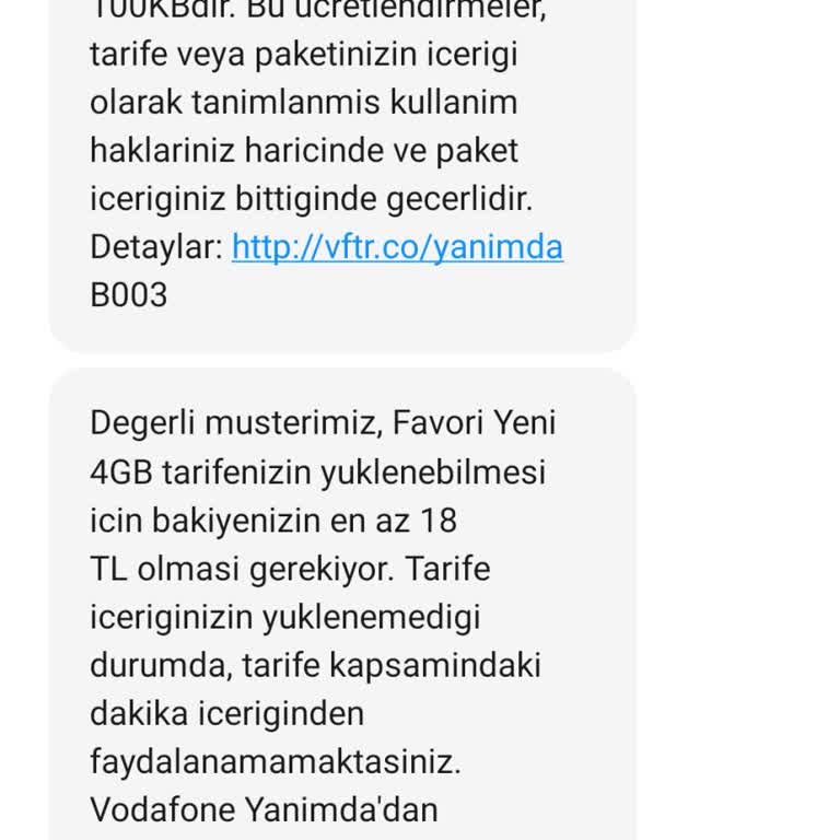 Vodafone Daha Önce Kullanılan Tarife Güncellemesi