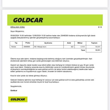 Goldcar Sınırsız Kilometre Kiralamama Rağmen, Kilometre Aşım Ücreti Ödedim