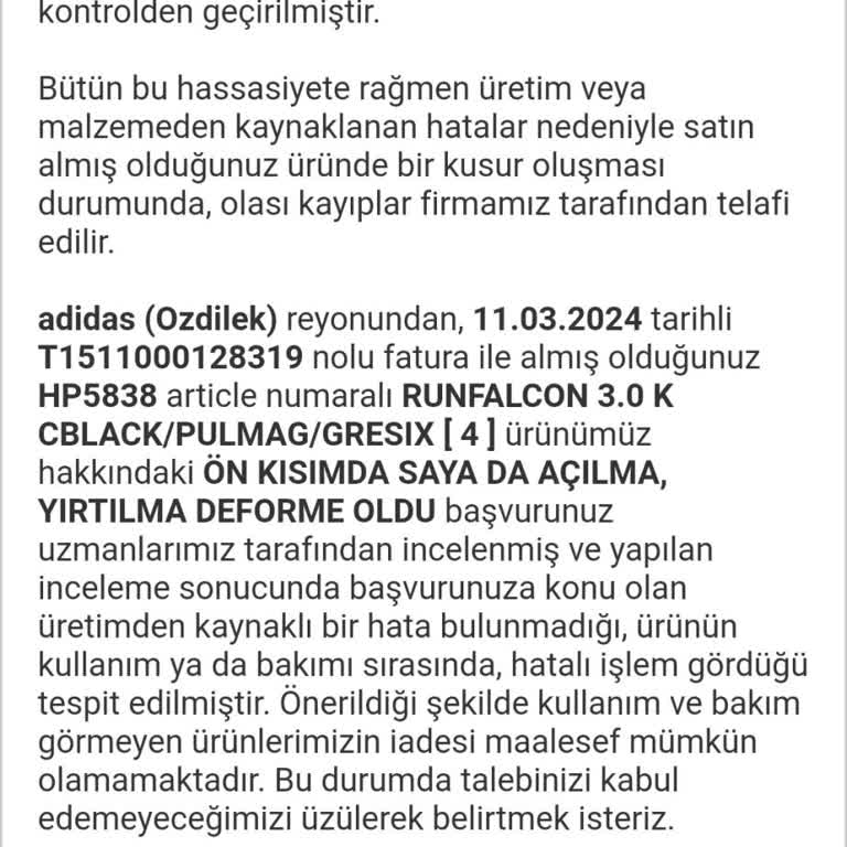 Adidas Spor Ayakkabı Şikayet