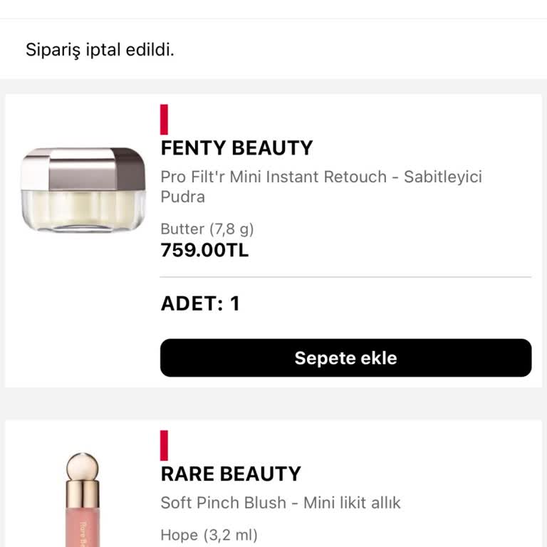 Sephora Alışveriş Hazırlanıyorken İptal Edilme Durumu