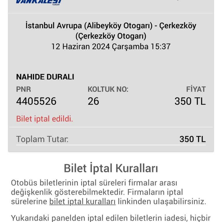 Obilet Kendileri Tarafından Bilet İptal Edilmesi