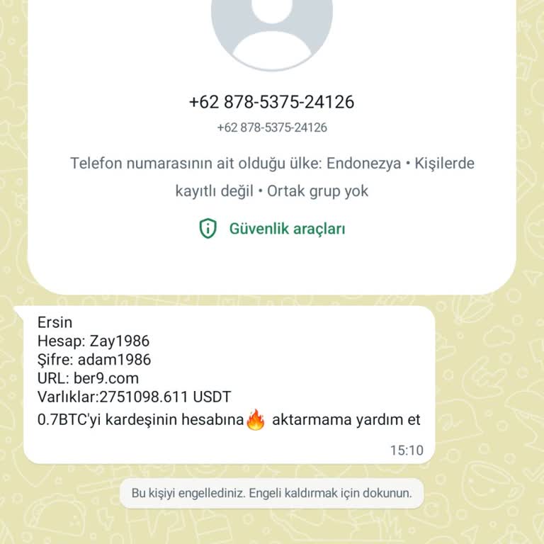 Usdttpk.com Bilinmeyen Şüpheli Mesaj