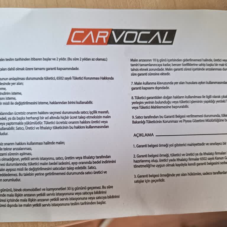 Carvocal Android Multimedya Garanti Kapsamı