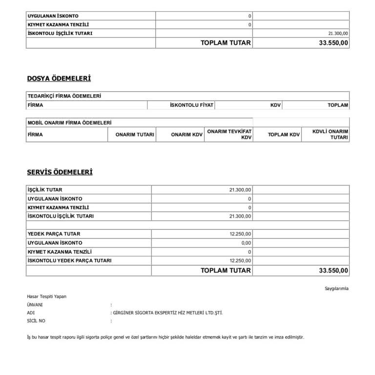 Türkiye Sigorta Hasar Değer Kaybı