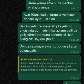 Blue Sky Organizasyon İnsanları Mağdur Ederek Ürünleri Göndermiyor