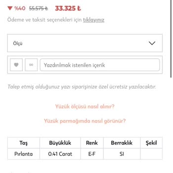 Atasay Kuyumculuk Satın Aldığım Yüzük Özellikleri İle Gelen Yüzüğün Uyuşmaması.