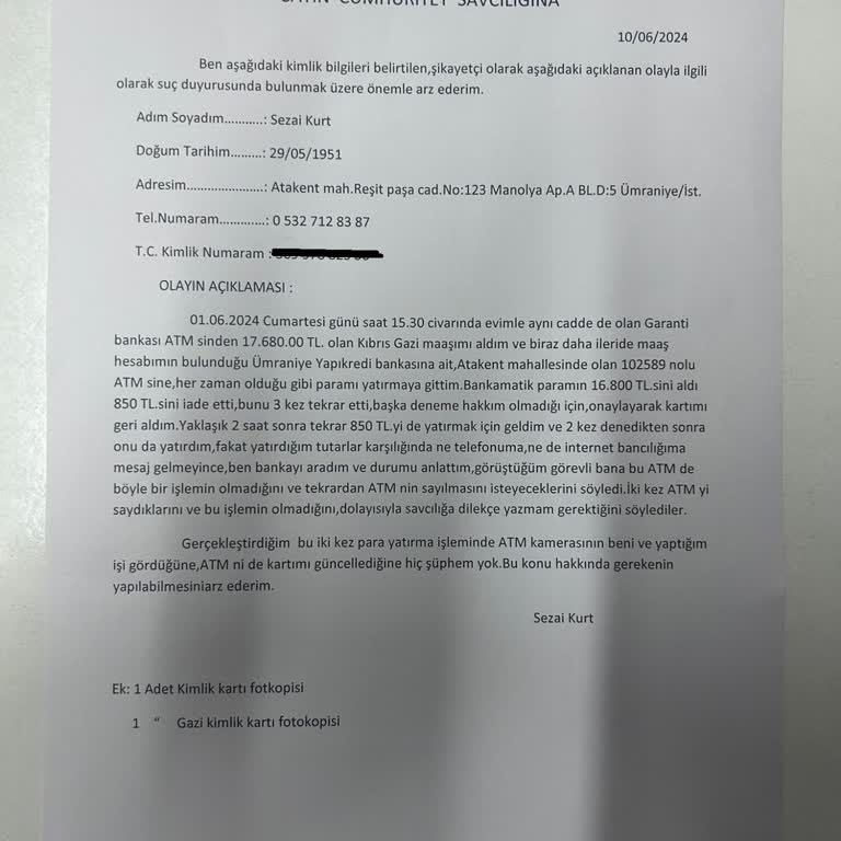 Yapı Kredi ATM'SİNDE Mağdur Edilen Gazi Maaşı