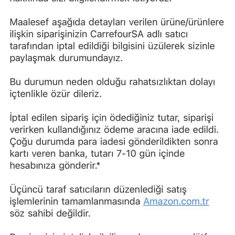 Carrefour Kendi Kendine İptal Edilen Ürünler.