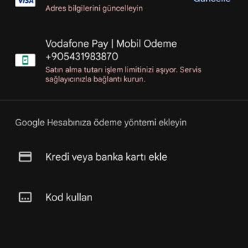 Vodafone Mobil Ödeme Limit Hatası