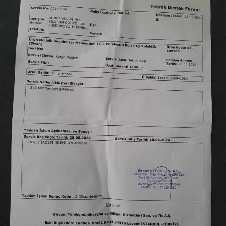 Bircom Ücret İadesini Yapmadı