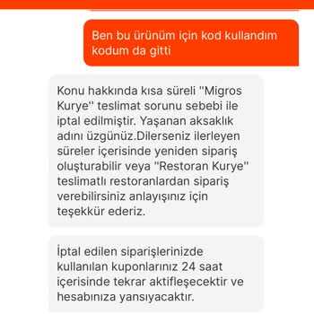 Migros Yemek Sipariş Vermek Mümkün Değil