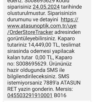 Atasun Optik Teslim Edilemeyen Gözlük