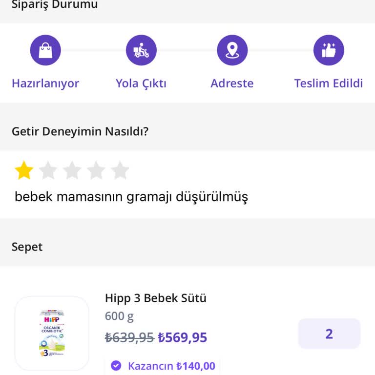 "getir" Ama Geri Almam