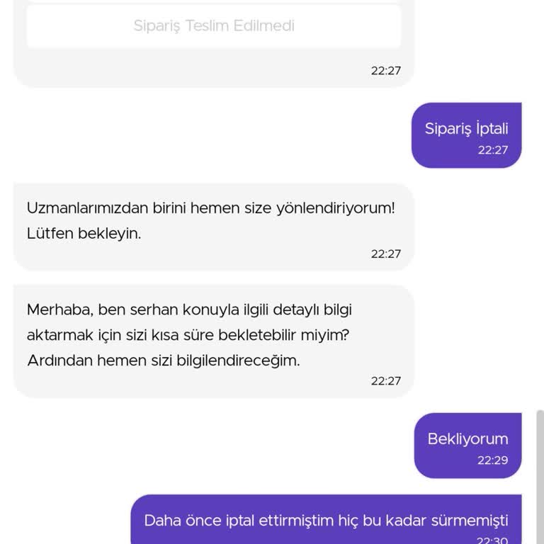 Getir Yemek Canlı Destek Hizmeti Çok Kötü