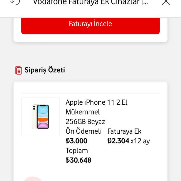 Vodafone Faturaya Ek Yenilenmiş Cihaz