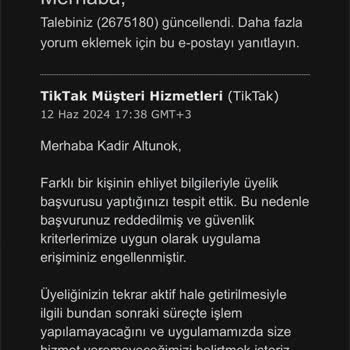 TikTak Kirala Uygulama Erişim Engellenmesi