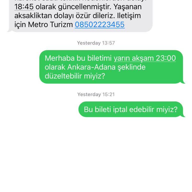 Metro Turizm Bilet İptal Edememe
