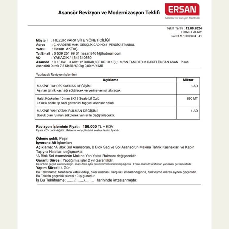 Ersan Asansör Fahiş Fiyat Ve Yetersiz Bakım