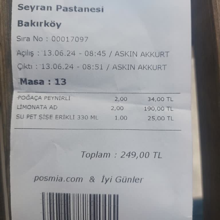 İncirli Seyran Pastanesi Limonata Fiyatı
