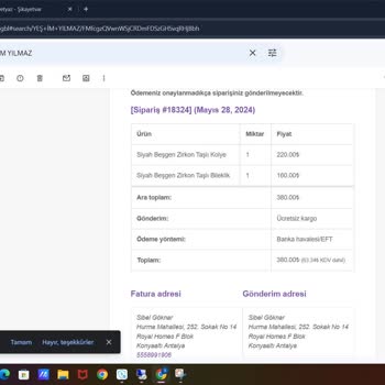 Yeşim Yılmaz Takı Eksik Ürün Ve İade Sorunu