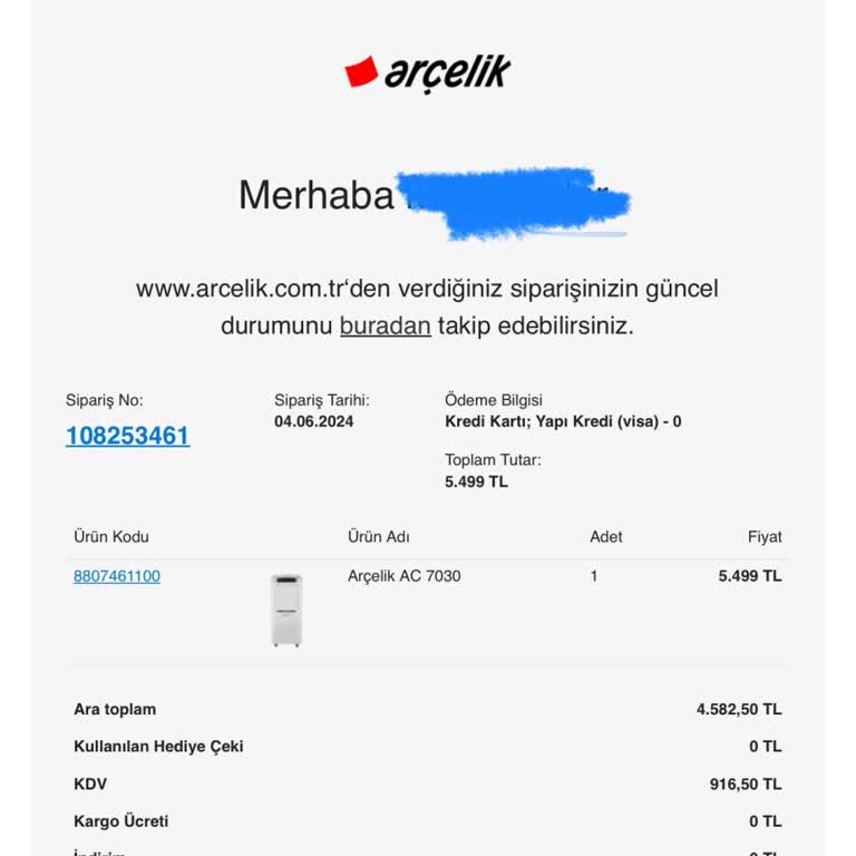 Arçelik.com Ürün Satışı Yapıp Ürün Göndermiyor