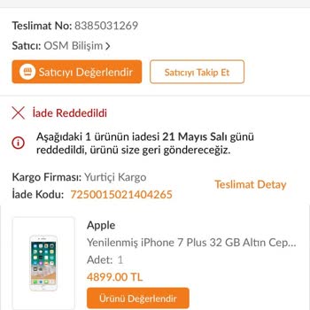 Trendyol Mağduriyeti (arızalı Olan Ürün)