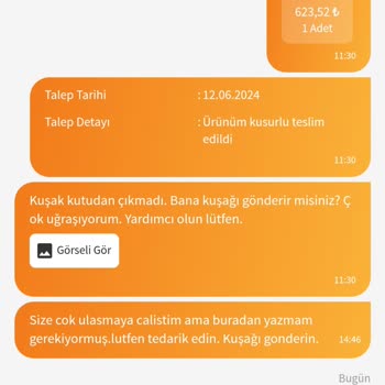 Kiğılı Giyim Ürünüm Eksik Gönderildi. Tedarik Edilsin