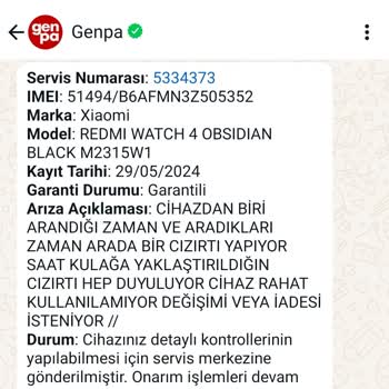 Xiaomi Redmi Watch 4 Saat Tamiri Süresi