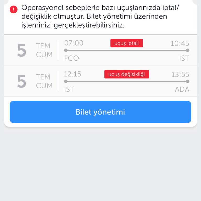 THY 5Temmuz 2024 Uçuş İptali