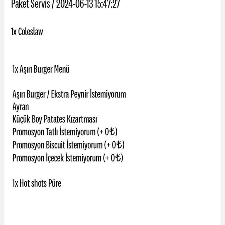 KFC Sipariş İptali İstiyorum.