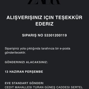 Zara Teslim Tarihinde Teslim Edilmeyen Sipariş