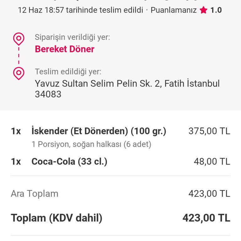 Yemeksepeti Beklentilerimi Karşılamayan Sipariş Ve Eksik Ürün Teslimatı