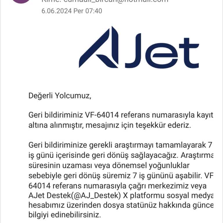 A Jet Ücret İademi Yapmıyor