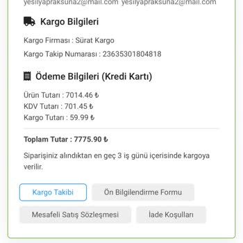 Sürat Kargo Para İademi Yapmıyor