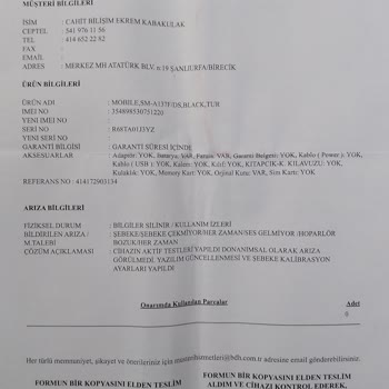 Samsung Garantiye Giden Telefonun Yapılmadan Gönderilmesi