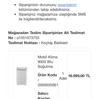 Koçtaş Portatif Klima Siparişi